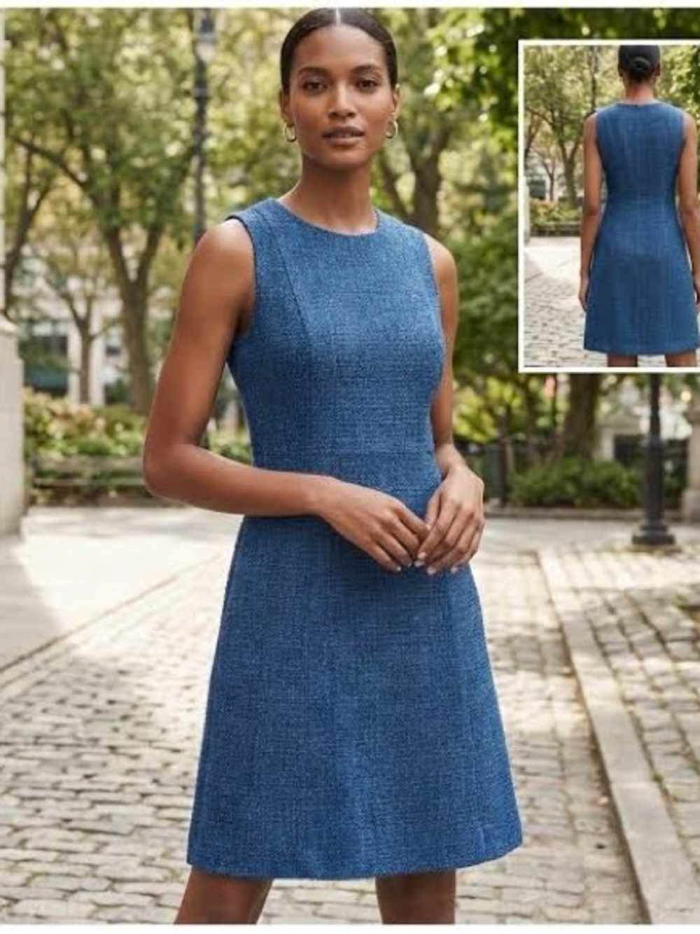 Banana Republic Sleeveless Blue Tweed A-Line Dress